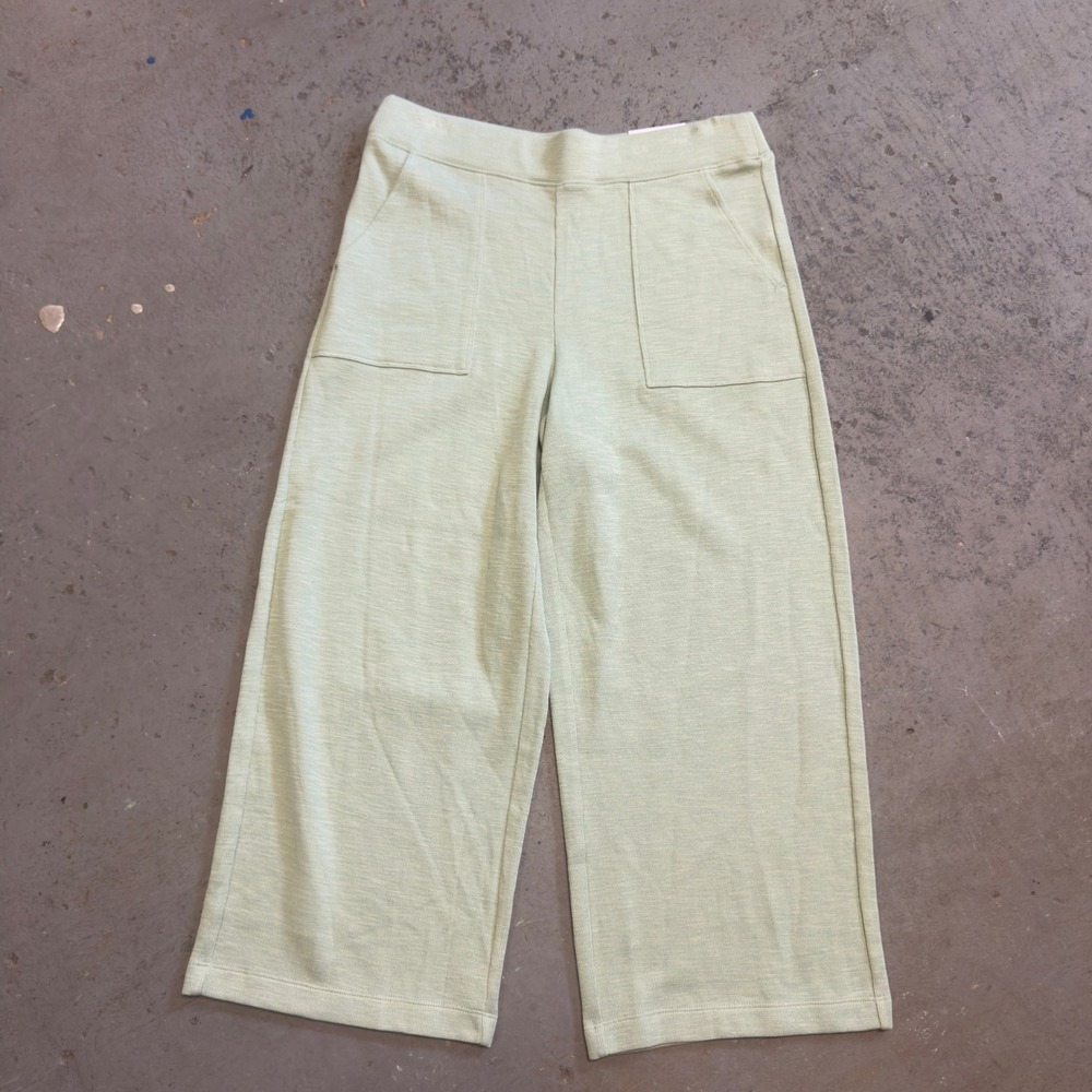 Chico's Zenergy Beach Slub Crop Pants Moroccan Mint Green Wide Leg NWT Size 1 M